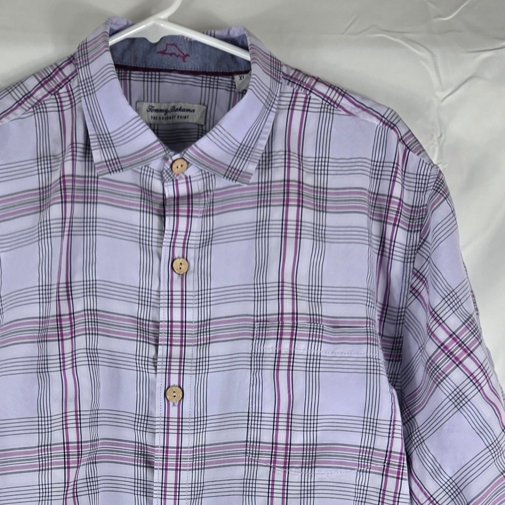 Tommy Bahama IslandZone Coconut Point Plaid Shirt Mens XL Purple Short Sleeve